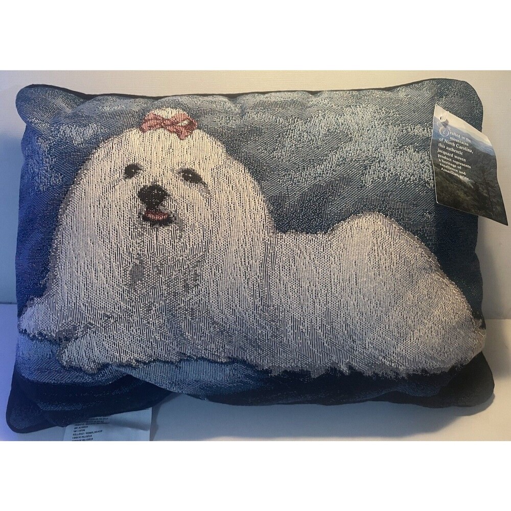 Maltese Throw Pillow Linda Picken Tapestry Pillow 17x12 NWT